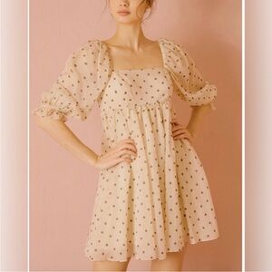 STORIA Puff Sleeve Polka Dot Mini Dress